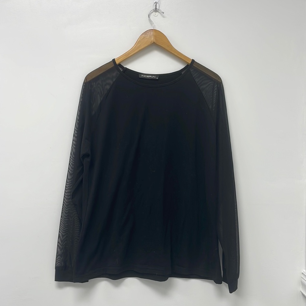 Black mesh long sleeve shirt, Size 2XL, brand INCERUN